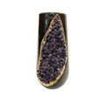 Purple Amethyst Crystal Black and Gold Ceramic Vase Planter