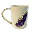Purple Amethyst Crystal Ceramic Mug with Gold Handle - Set of 2