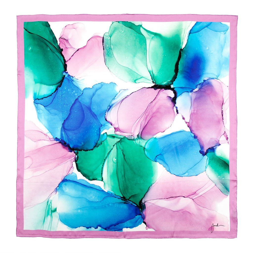 Purple Silk Scarf Square Fluid Art