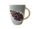 Purple Quartz Marbled Gray Ceramic Coffee Mug with Gold Handle - Set of 2