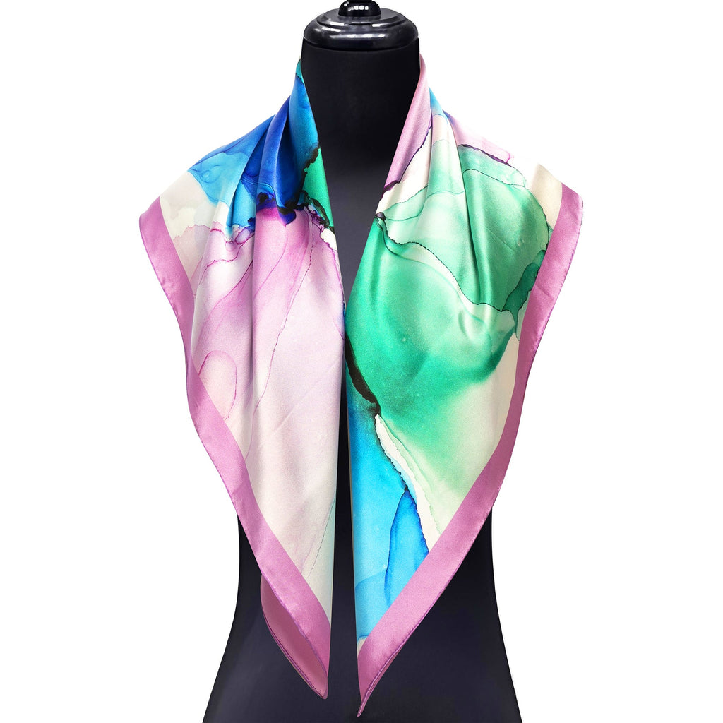 Purple Silk Scarf Square Fluid Art