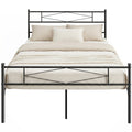 4ft6 Double Metal Platform Bed Frame with Headboard, Footboard & 32 cm Underbed Storage, Noise-Free Steel Slat Support, Black