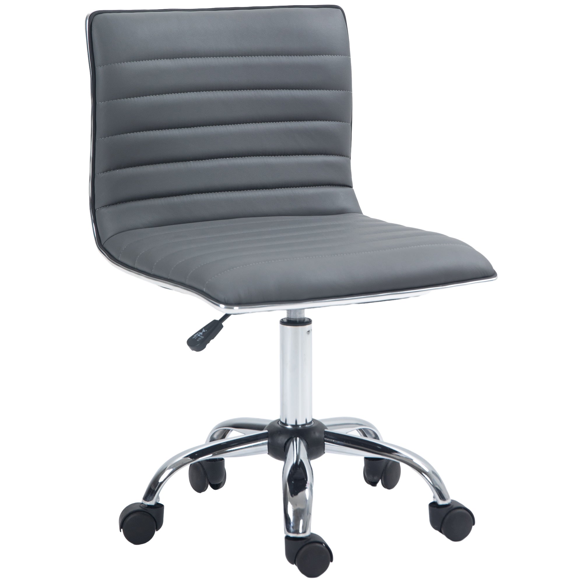 PU Leather Adjustable Swivel Office Chair with Armless Mid-Back & Chrome Base, Dark Grey