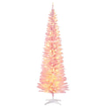 7 ft Noble Fir Slim Artificial Christmas Tree with 499 Tips and 200 Warm White LED Lights, Pink