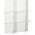 4 Panel Room Divider with Shelves, 6 FT Wave Fibre Freestanding Folding Privacy Screen, Partition Wall Divider, White