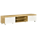 200cm TV Cabinet for TVs up to 90" with Storage & Open Shelves, White and Light Brown