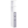 Tall Bathroom Cabinet, Narrow Cupboard Storage Unit with 2-Tier Shelf and Drawers, White/ Grey