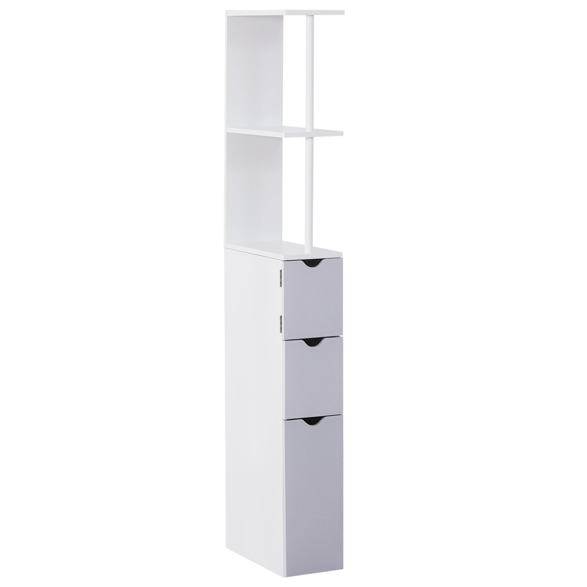 Tall Bathroom Cabinet, Narrow Cupboard Storage Unit with 2-Tier Shelf and Drawers, White/ Grey