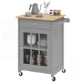 Rolling Kitchen Cart with Drawer & Glass Door, Adjustable Shelf and Towel Rack, Dark Grey