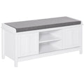 Modern Shoe Storage Bench with Cushion & 2 Sliding Doors, Holds 10 Pairs, White
