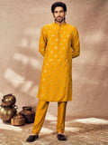 Foil Printed Yellow Mystic Kurta Set By KYNAH, Luxury Indian Fashion & Bridal Wear