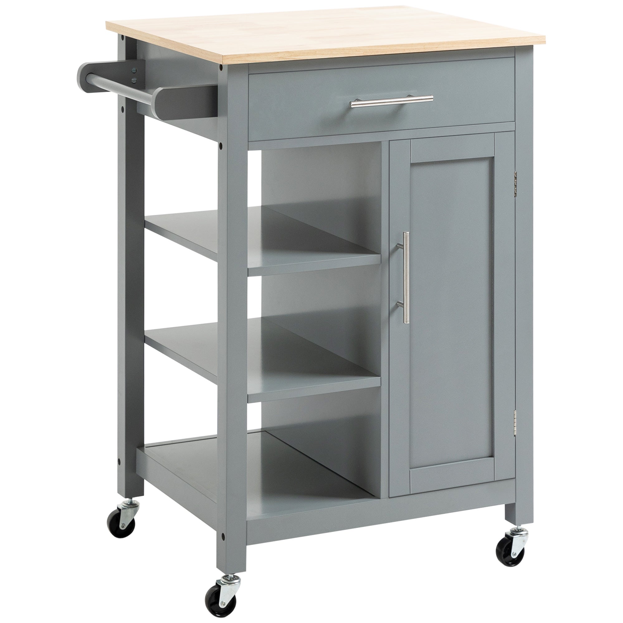 Portable Kitchen Storage Cart with Adjustable Shelves, Rolling Kitchen Island 27.25" W x 19" D x 35" H Gray