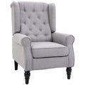 Wingback Occasional Chair, Mid-Century Armchair w/ Button-Tufted Fabric & Retro Wood Legs, Gray