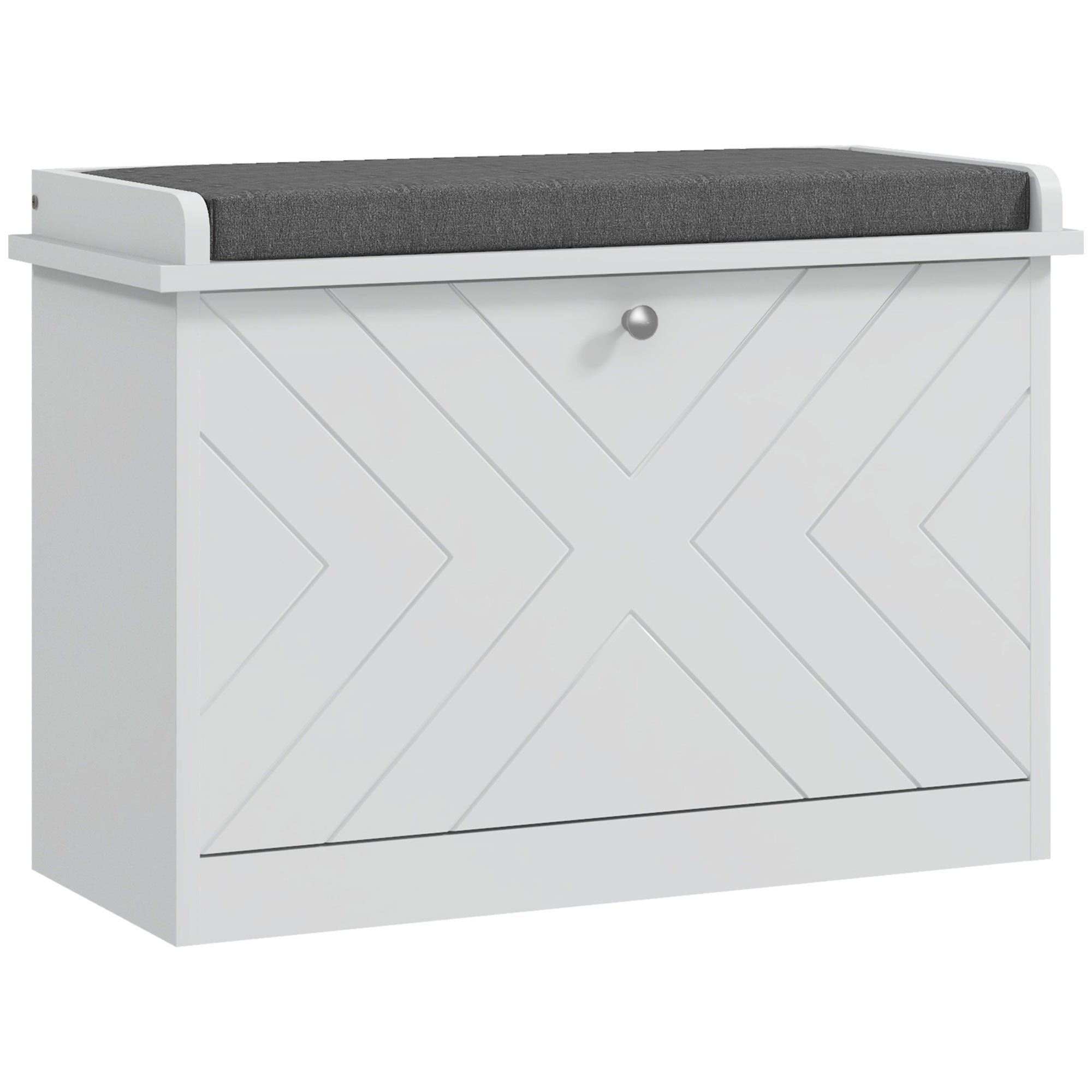 Entryway Shoe Bench with Flip Drawer, Seating Cushion & Adjustable Shelf for 6 Pairs, White