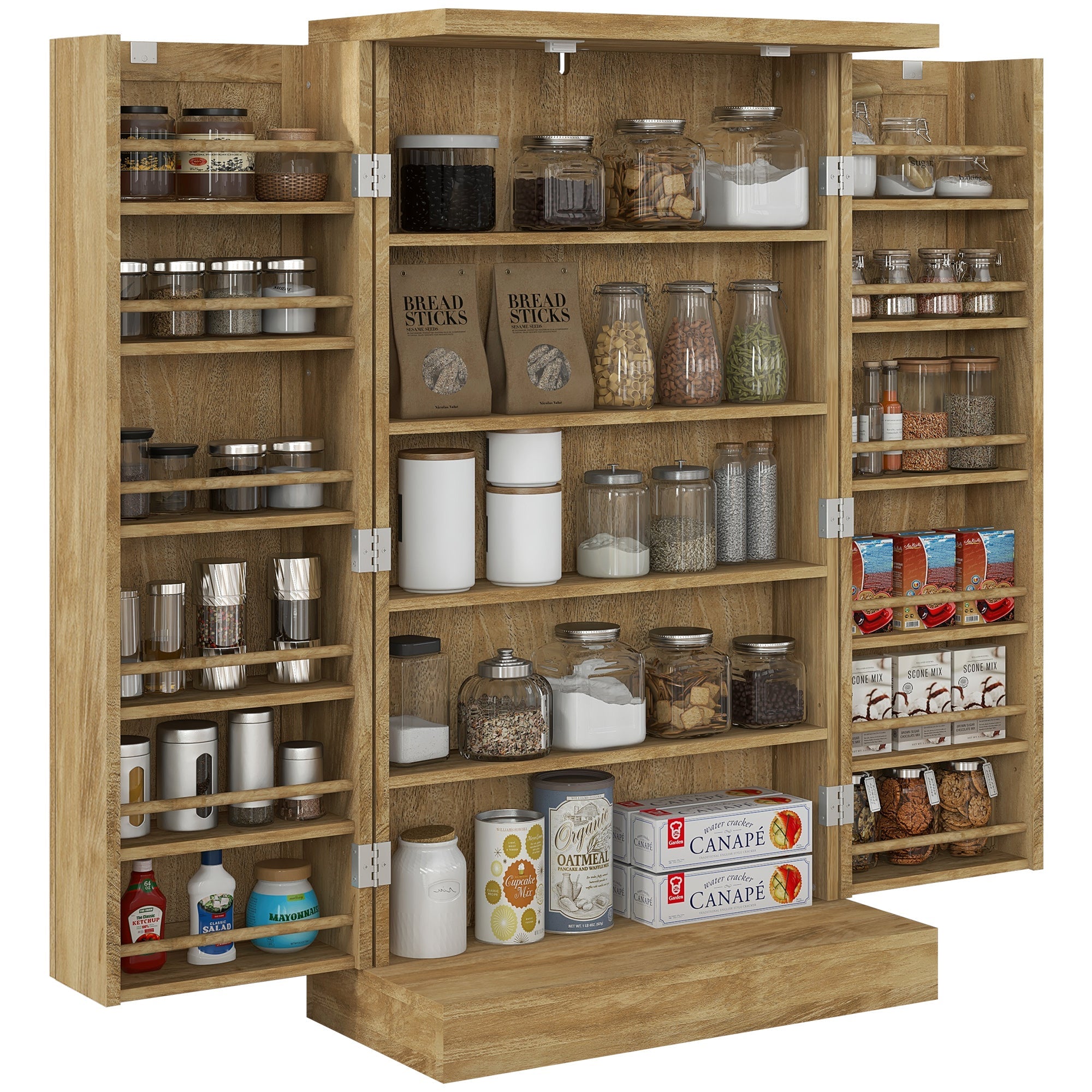 41" 2-Door Pantry Cabinet with Adjustable Shelves, Natural