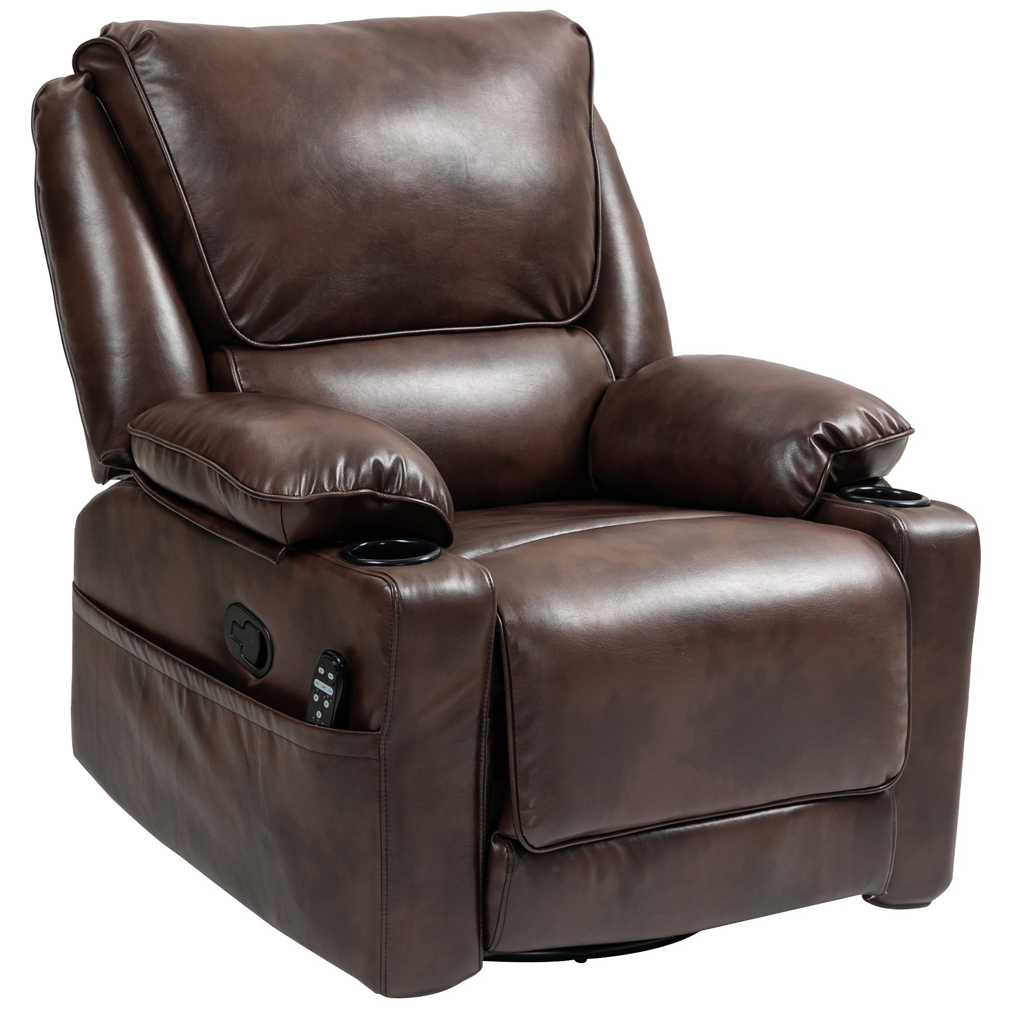 Recliner Massage Swivel Rocker Chair with Heat and Footrest, Brown