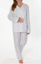 Pijama Mujer Largo Premium Solapa Seda Rayas - Azul 0900_30