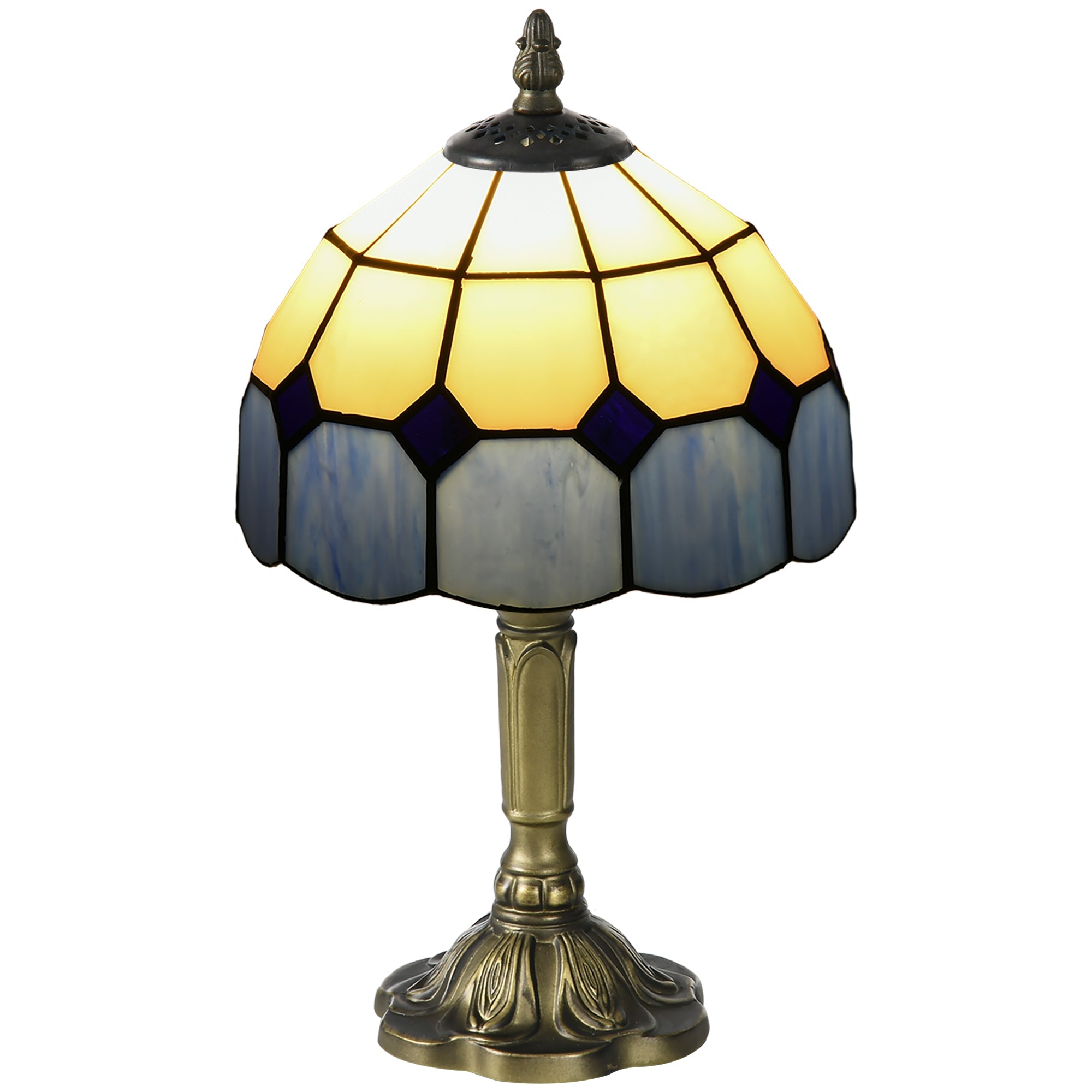 Handmade Stained Glass Table Lamp, Antique Bedside Lamp for Bedroom, Living room, Blue
