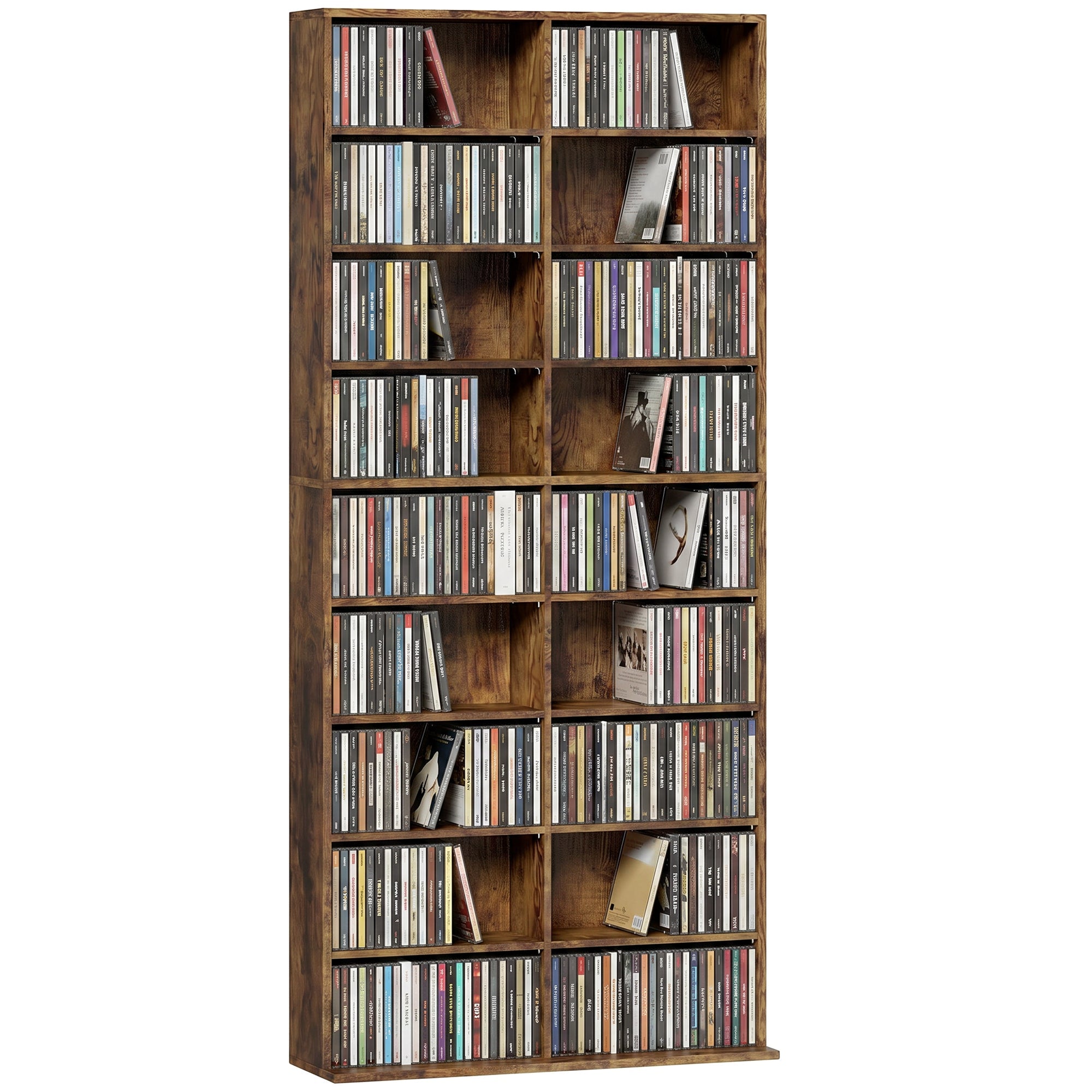 640-CD/360-DVD Media Storage Tower with 18 Compartments & 14 Adjustable Shelves, Rustic Brown