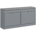 Entrance Shoe Bench with 2 Flip Drawers, Seating Cushion & 4 Vents for 8 Pairs of Shoes, Grey
