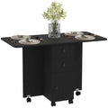 Folding Dining Table on Wheels for 4-6 with Storage Drawers, Cabinet, Distressed Black