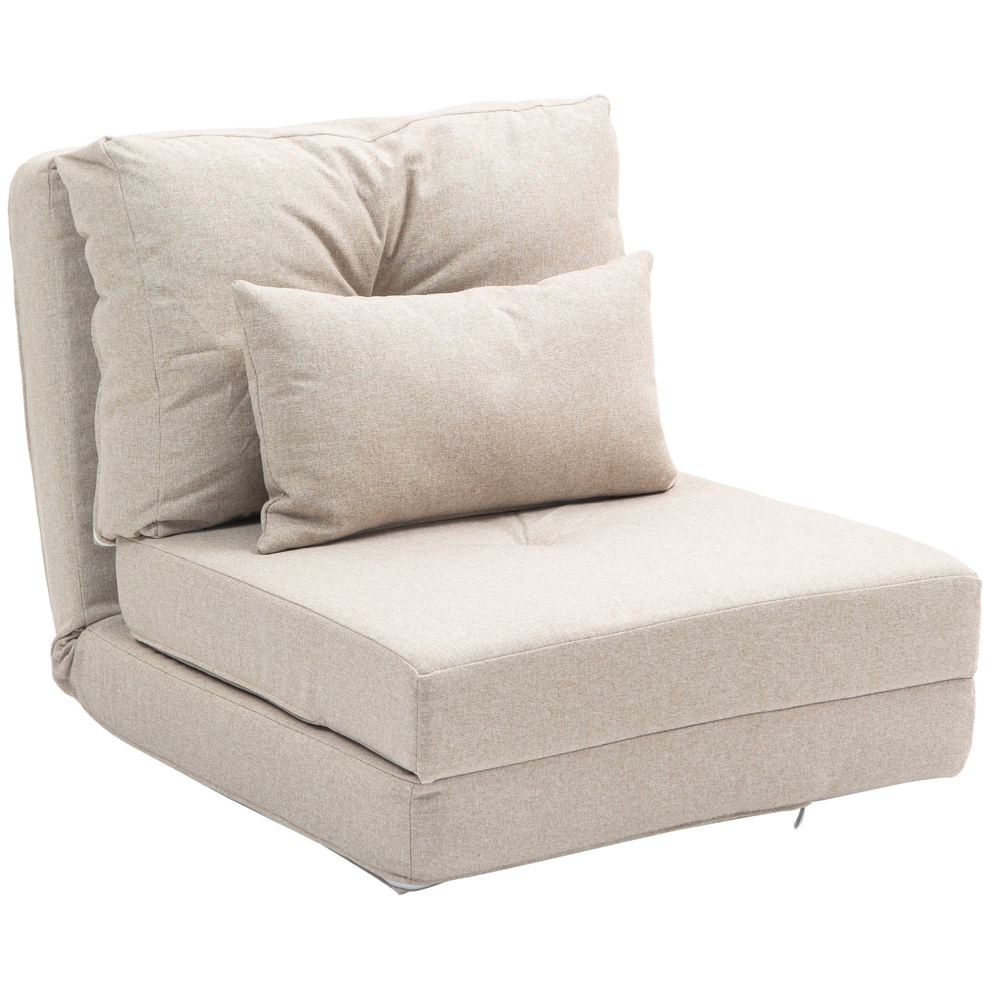 Convertible Flip Chair, Folding Upholstered Couch Bed w/ Adjustable Backrest, Beige