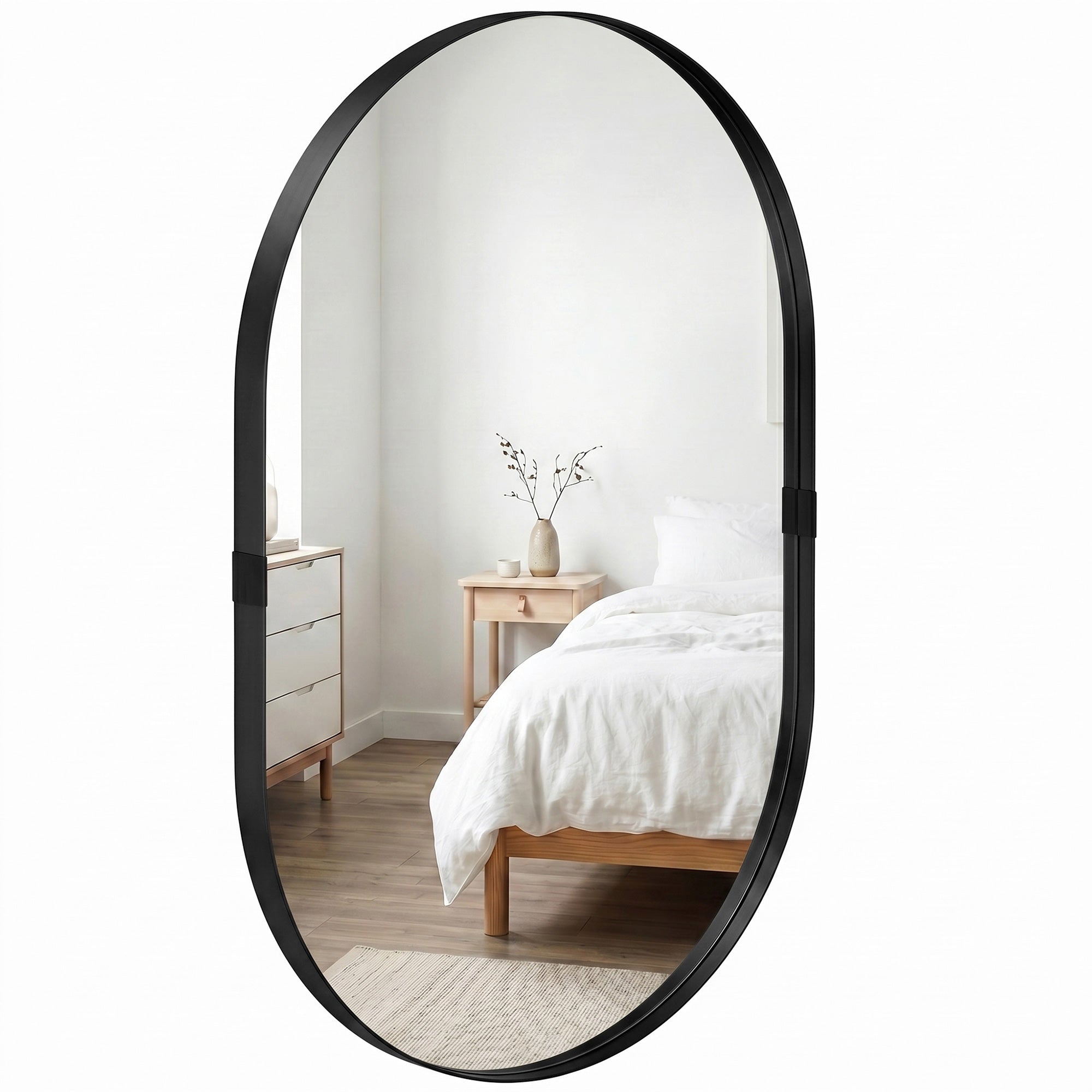 60 x 90 cm Wall Mirror with Elevated Aluminium Frame and Tempered Glass, Black