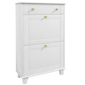 Narrow Shoe Rack Cabinet with 2 Flip Drawers for Entryway, Holds 8 Pairs of Shoes, White