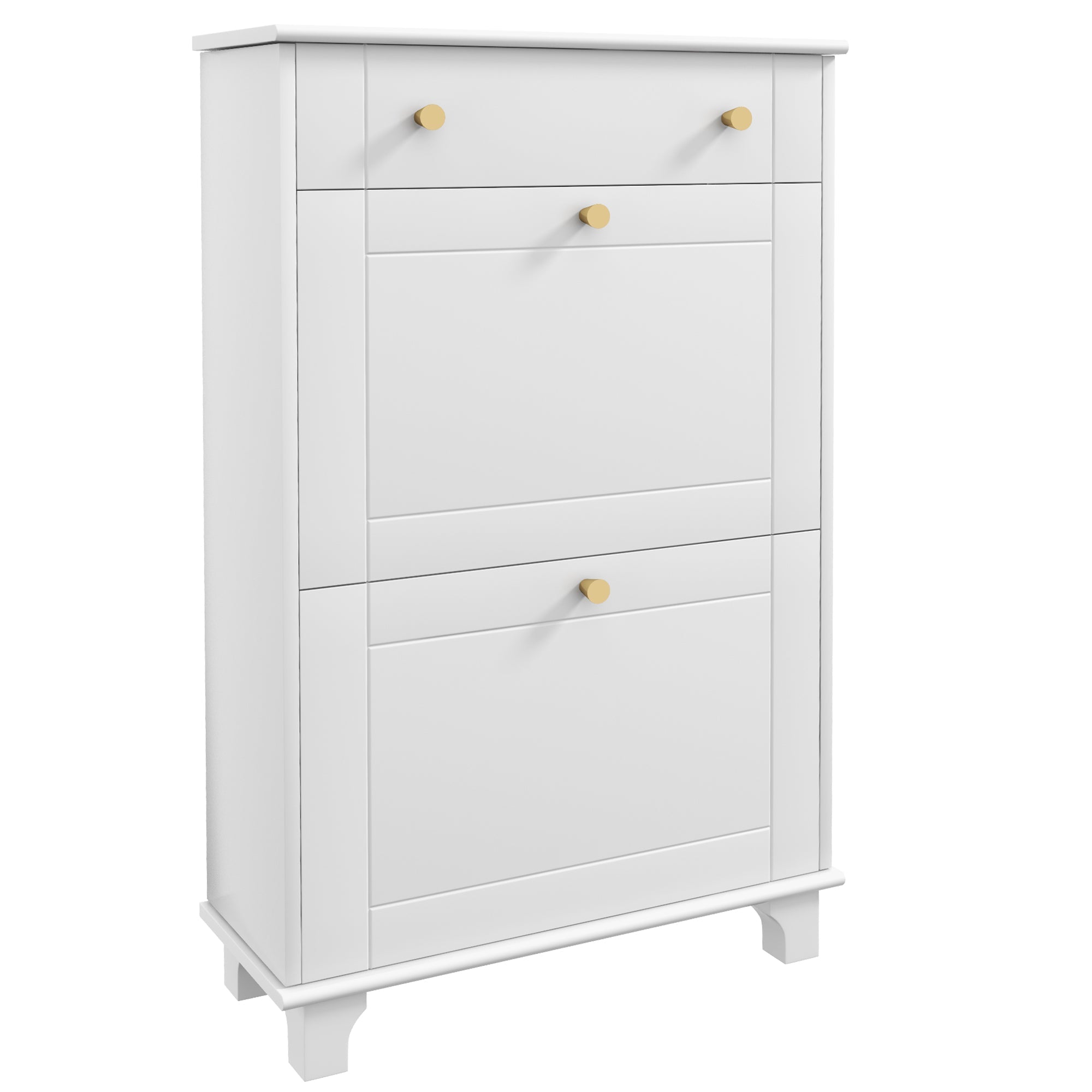 Narrow Shoe Rack Cabinet with 2 Flip Drawers for Entryway, Holds 8 Pairs of Shoes, White