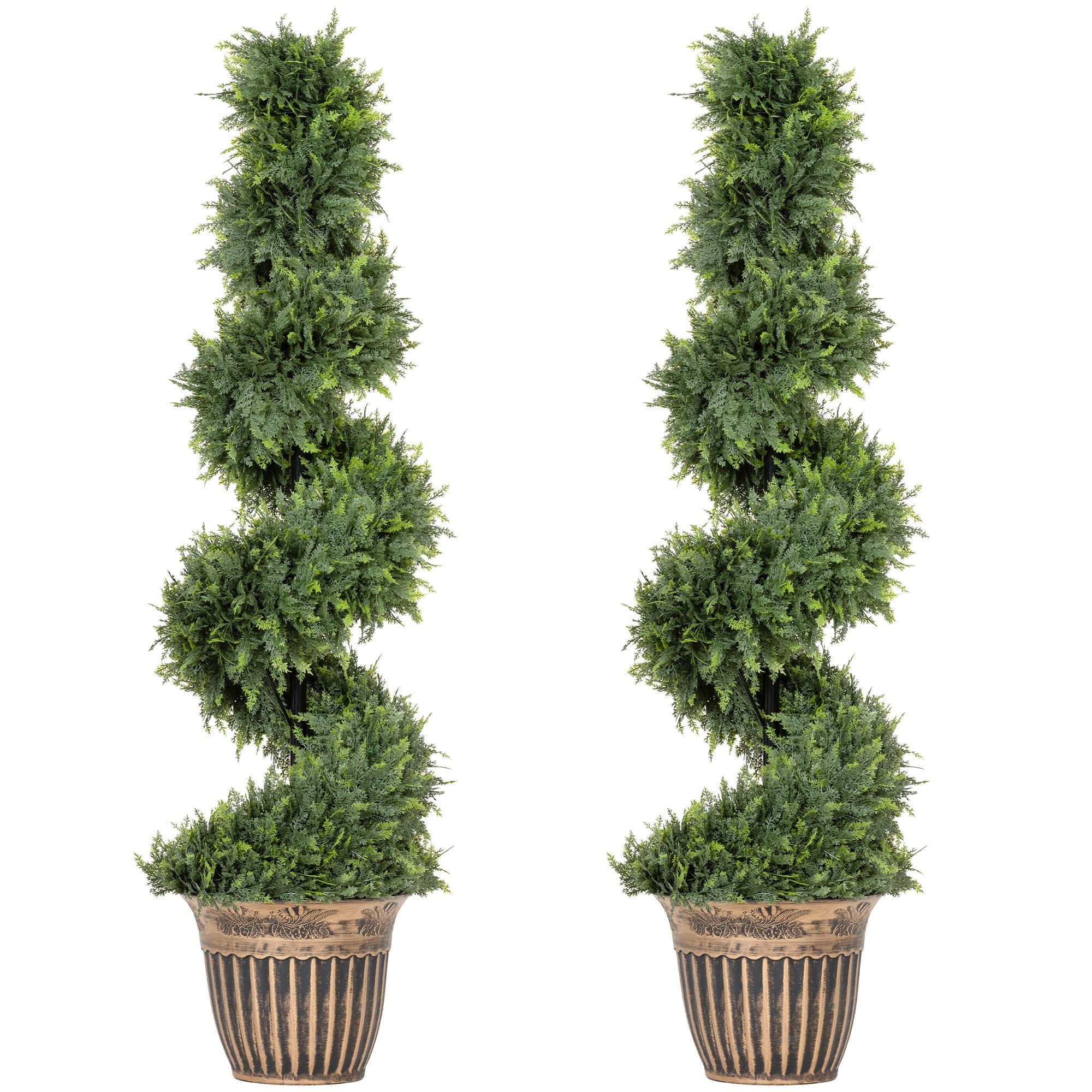 Set of 2 Decorative Artificial Plants Topiary Spiral Cypress Trees in Pot, Fake Plants for Home Decor, 120cm, Green