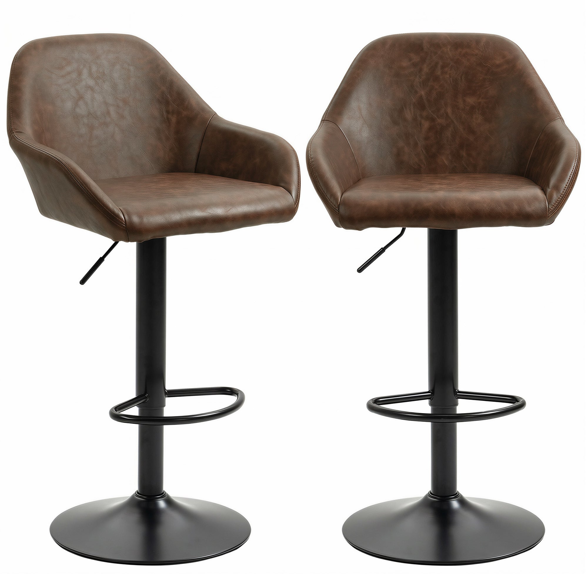 Adjustable Swivel Bar Stools Set of 2 with Back & Footrest, PU Leather, Coffee