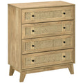 4-Drawer Storage Organiser Unit with Rattan Element for Bedroom, Living Room, Wood Effect
