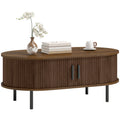 Mid-Century Storage Coffee Table with Tambour Doors & Metal Legs, Brown