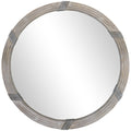 30.75" Round Wood Wall Mirror, Farmhouse Decorative, Living Room, Bedroom, Natural Wood