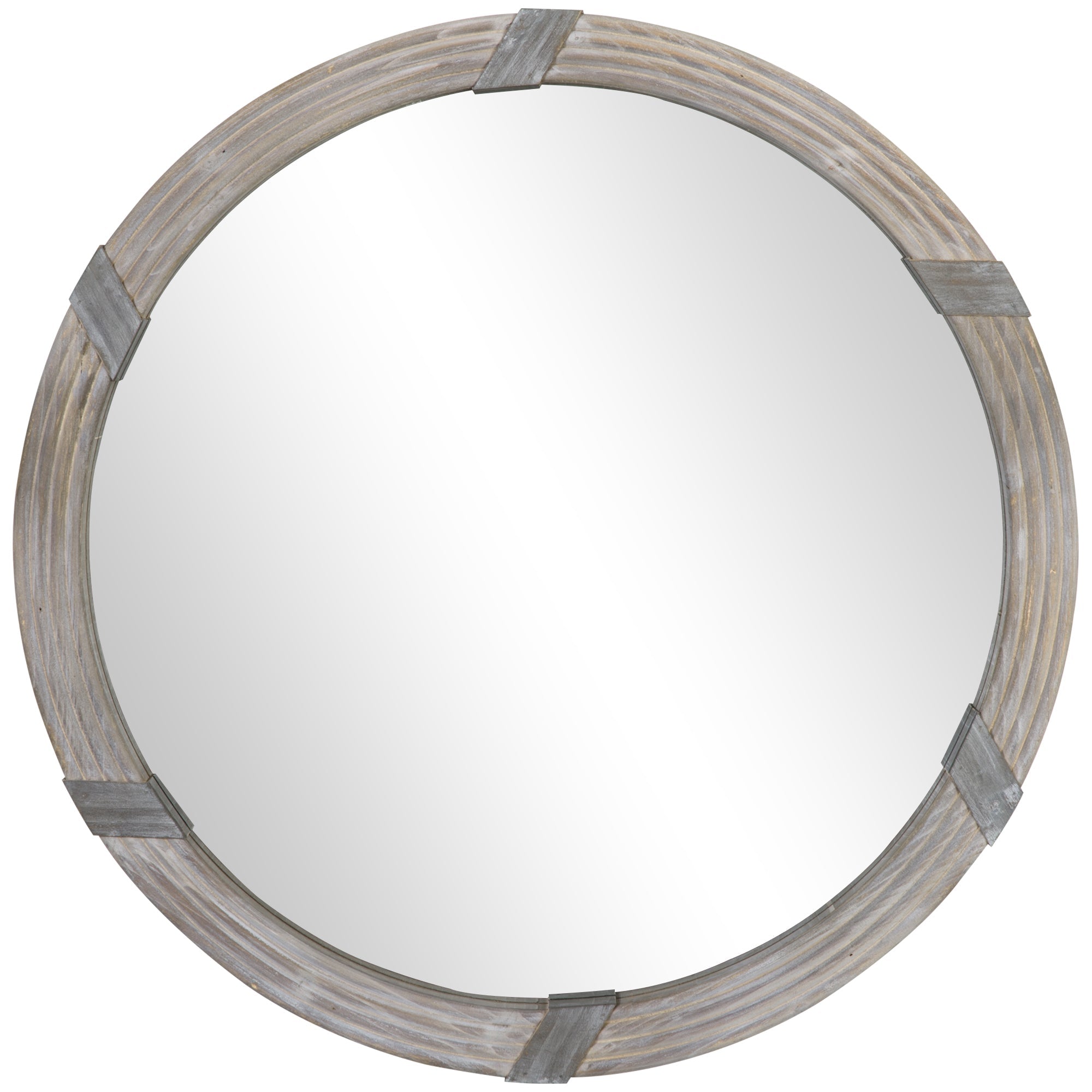 30.75" Round Wood Wall Mirror, Farmhouse Decorative, Living Room, Bedroom, Natural Wood