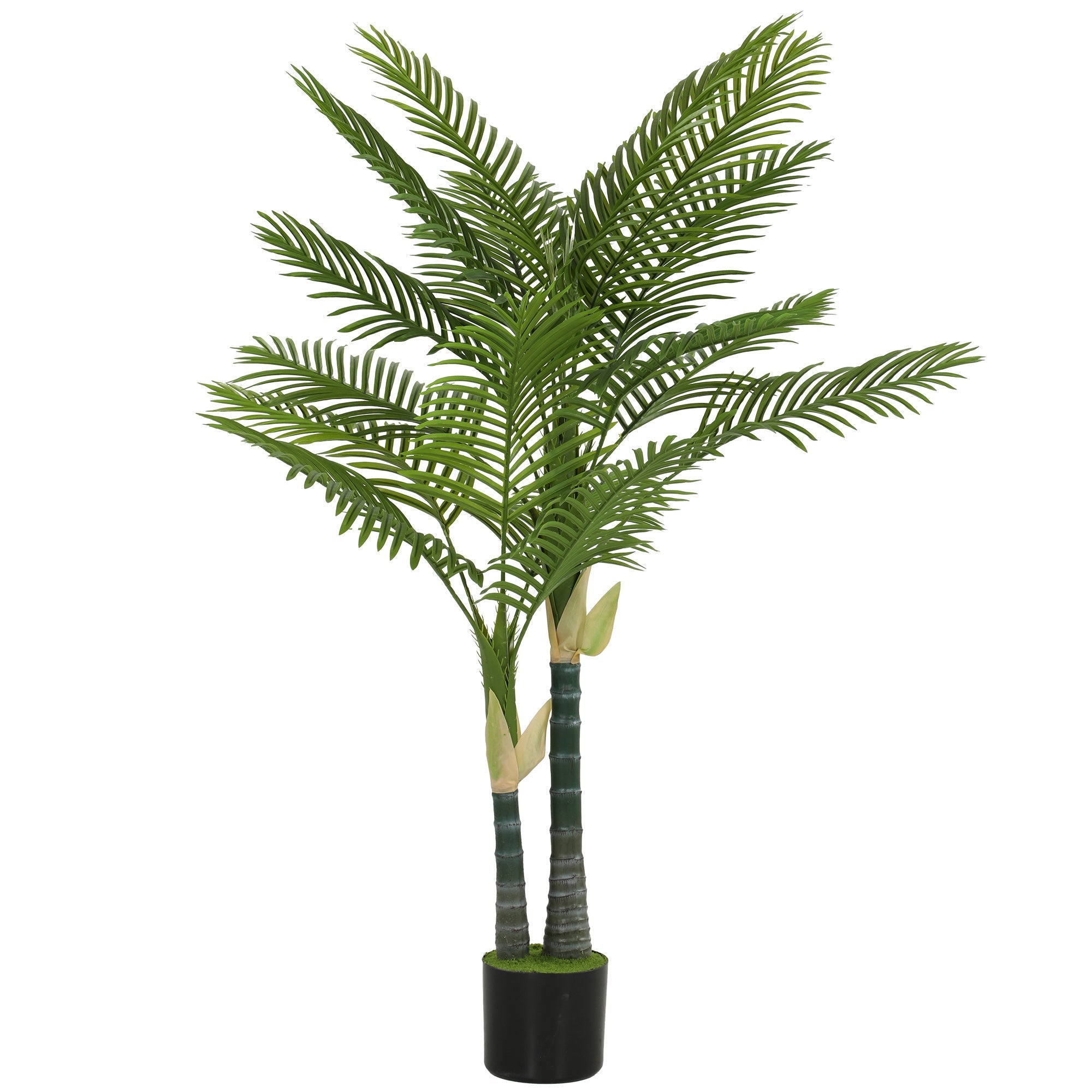 150cm Artificial Palm Tree with 16 PEVA Leaves, UV-Resistant & Moss Effect in Pot, Green