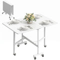 47.2" Mobile Drop Leaf Folding Dining Table with 6 Wheels & Brakes, White