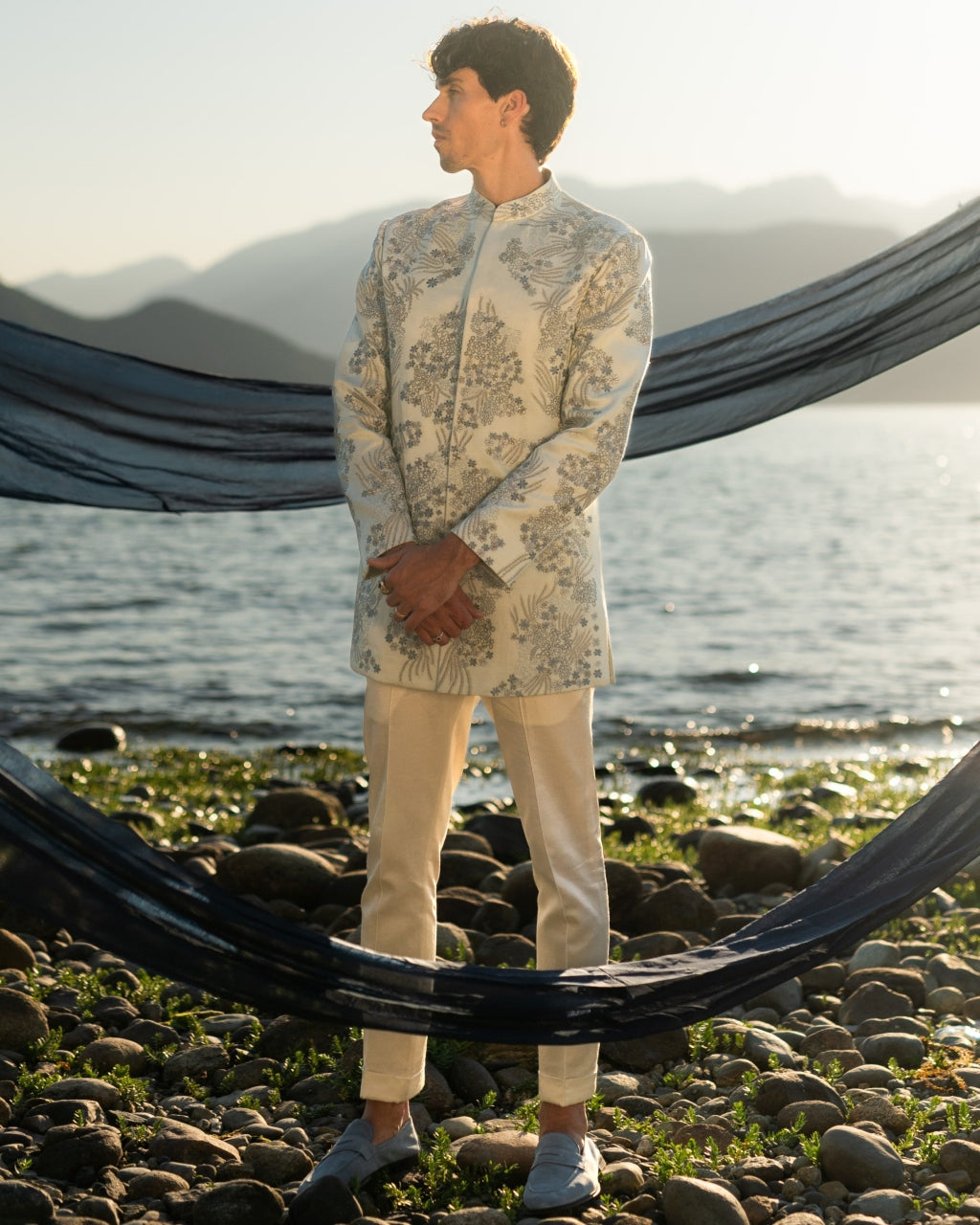 Arctic Bloom Bandhgala Set By KYNAH, Luxury Indian Fashion & Bridal Wear