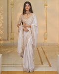 Rose Gold Tissue Hand Embroidered Classic Sari Set By KYNAH, Luxury Indian Fashion & Bridal Wear