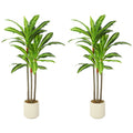 90cm Lifelike Artificial Dracaena Tree Set of 2 with Bendable Trunks & White Planters, Green
