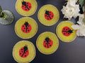 Red and Yellow Lady Bug Beaded Coasters - Set of 6