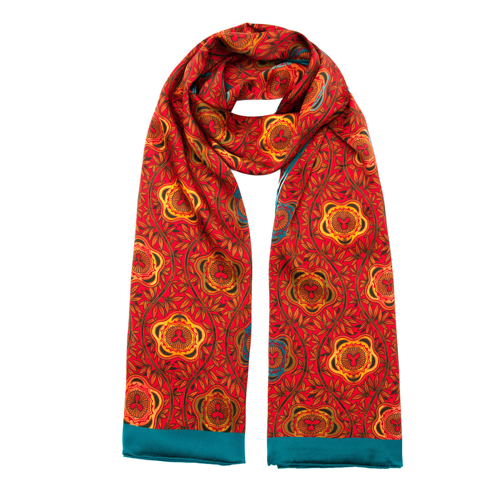 Red and Blue Scarf with Floral Print Marigold