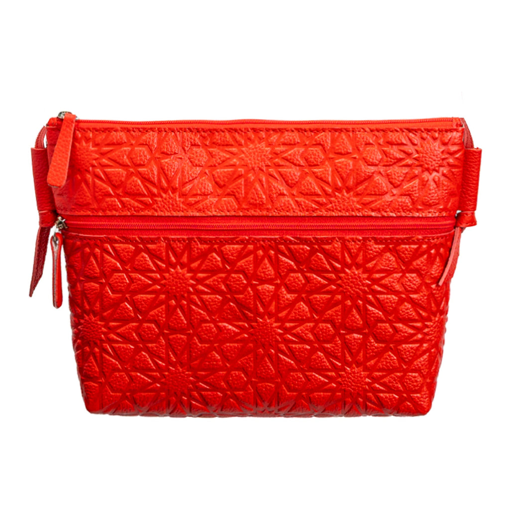 Red Embossed Crossbody Bag with Islamic Design Pattern