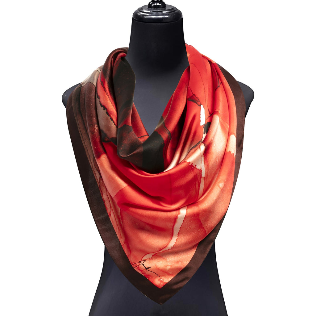 Red Silk Scarf Square Fluid Art