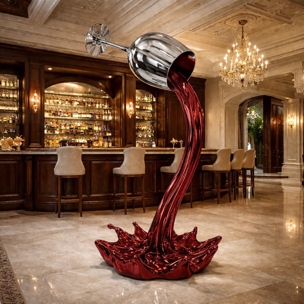 OSO Stainless Steel Elysian Pour Sculpture - Height: 108 inch (274 cm) / Red Wine