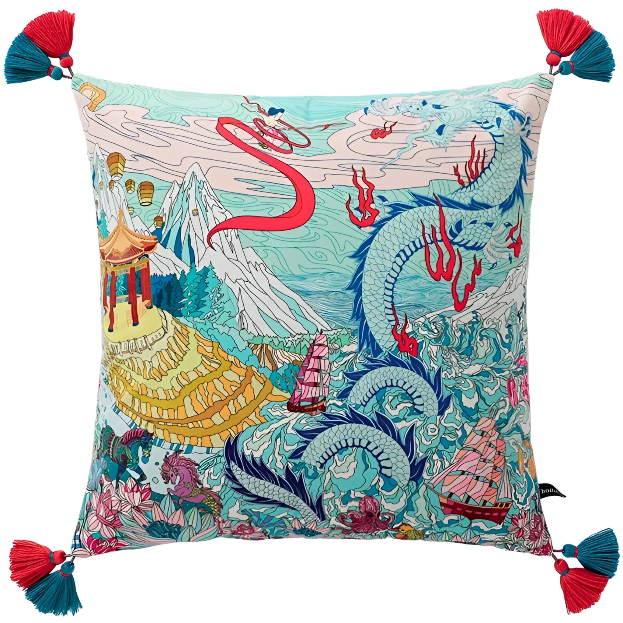 Regal Azure Dragon & Mythical Realm Cushion Cover