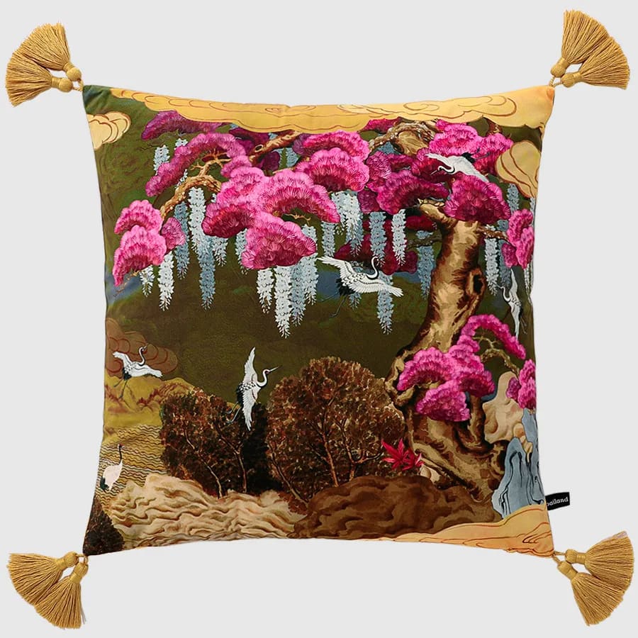 Regal Cranes & Wisteria Serenity Cushion Cover