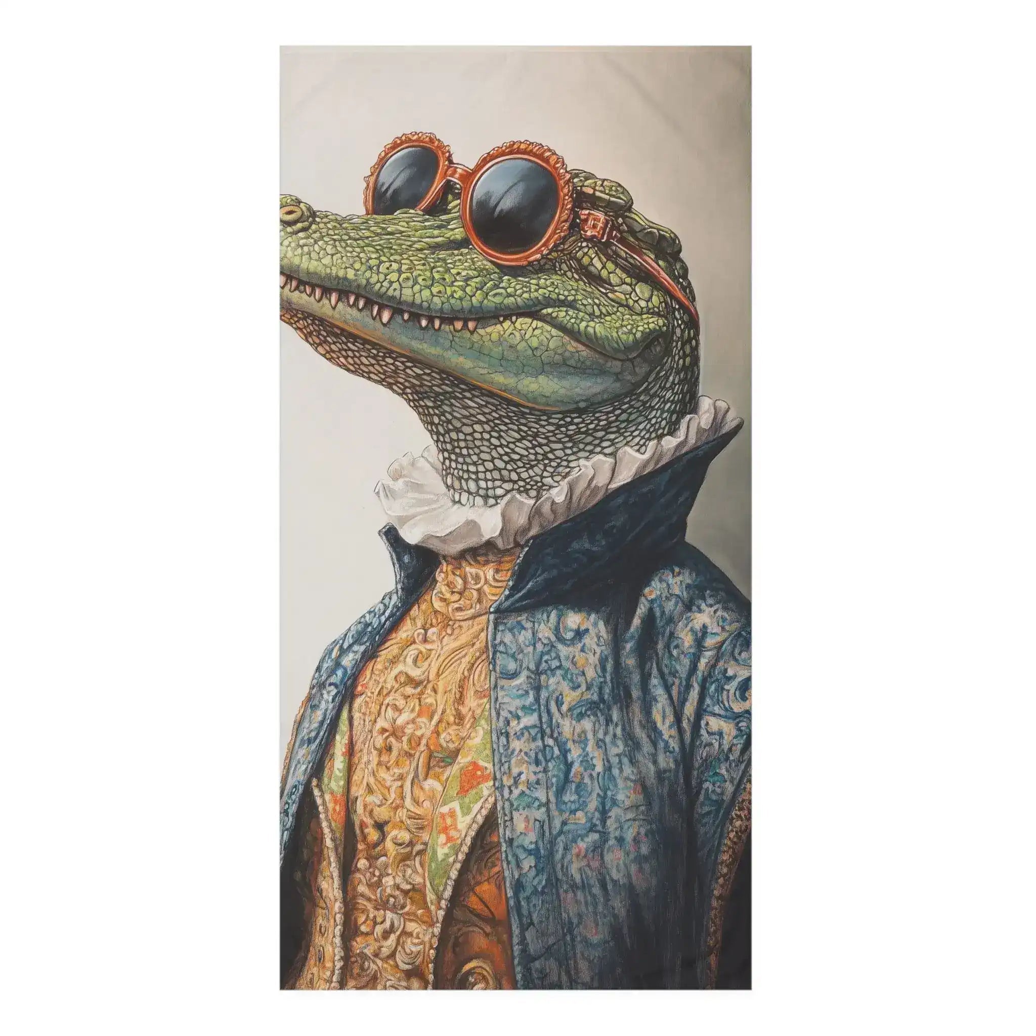 Stylish Renaissance Crocodile in Couture with Sunglasses Bath Towel
