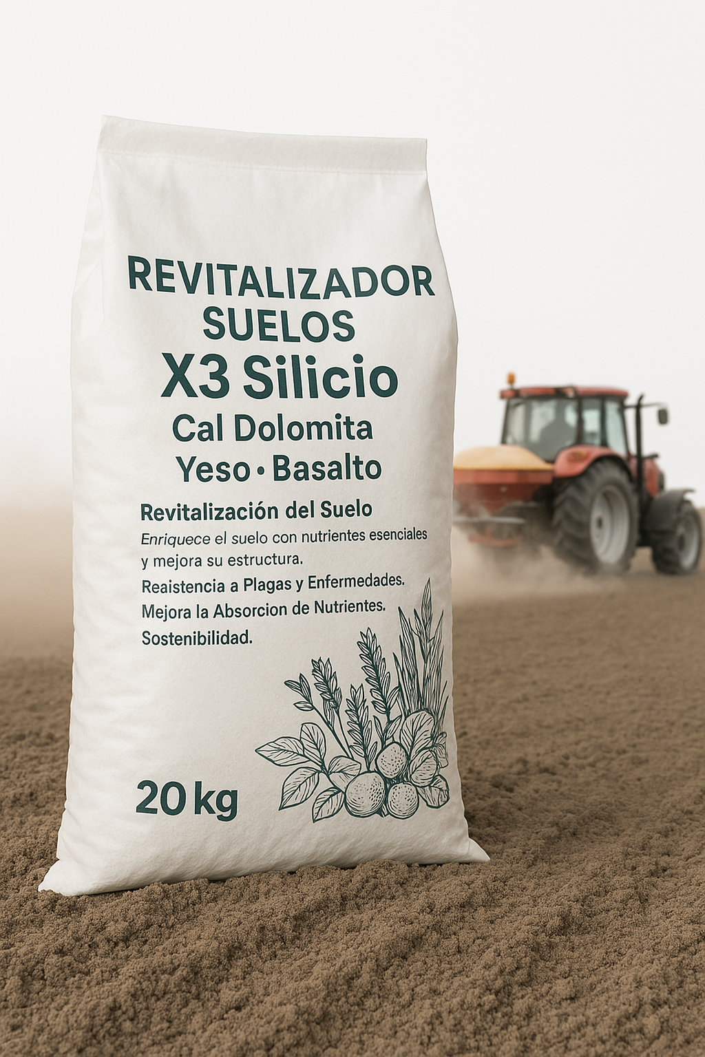 Revitalizador Suelos X3 Silicio | Cal Dolomita + Yeso + Basalto