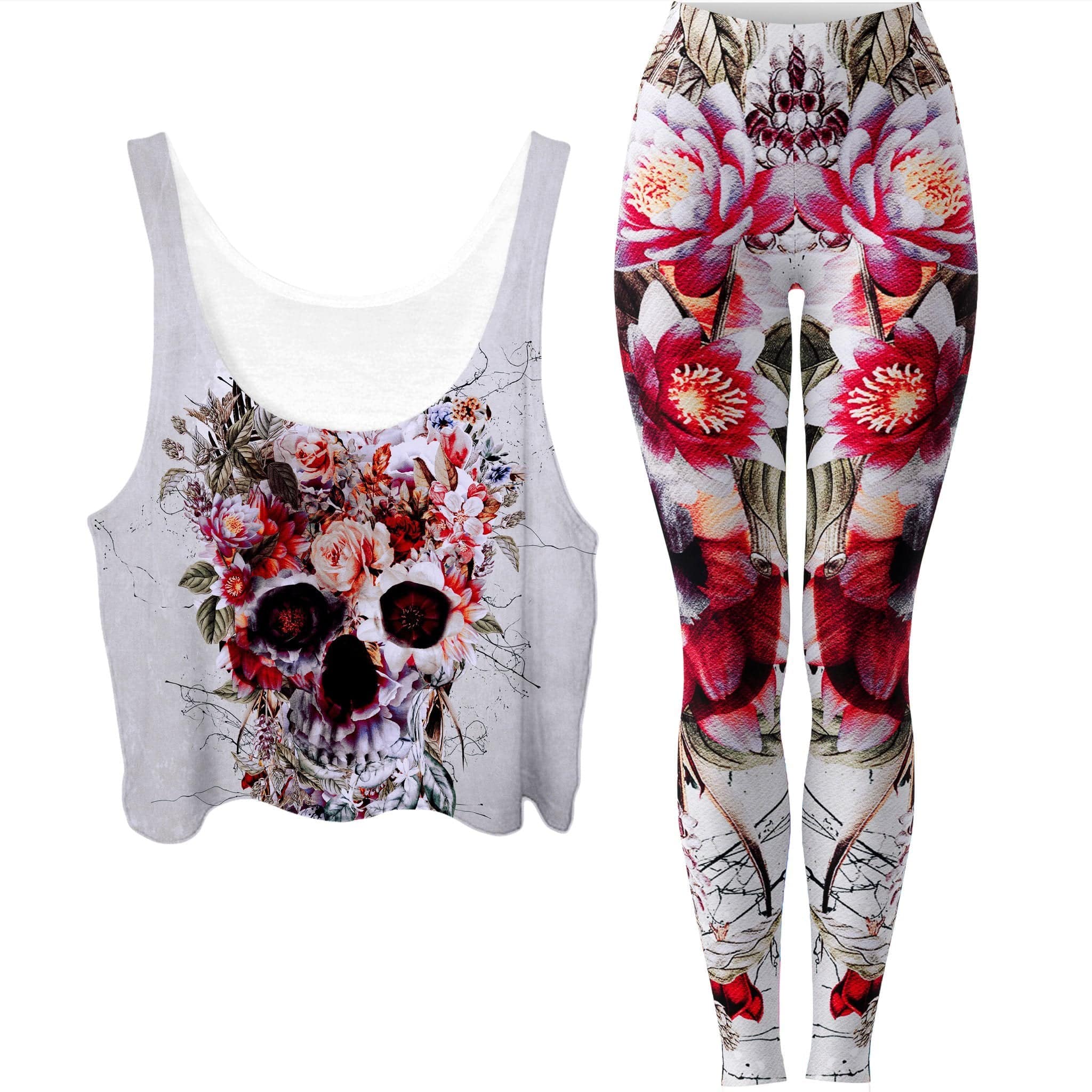 Floral Skull Crop Top and Leggings Combo